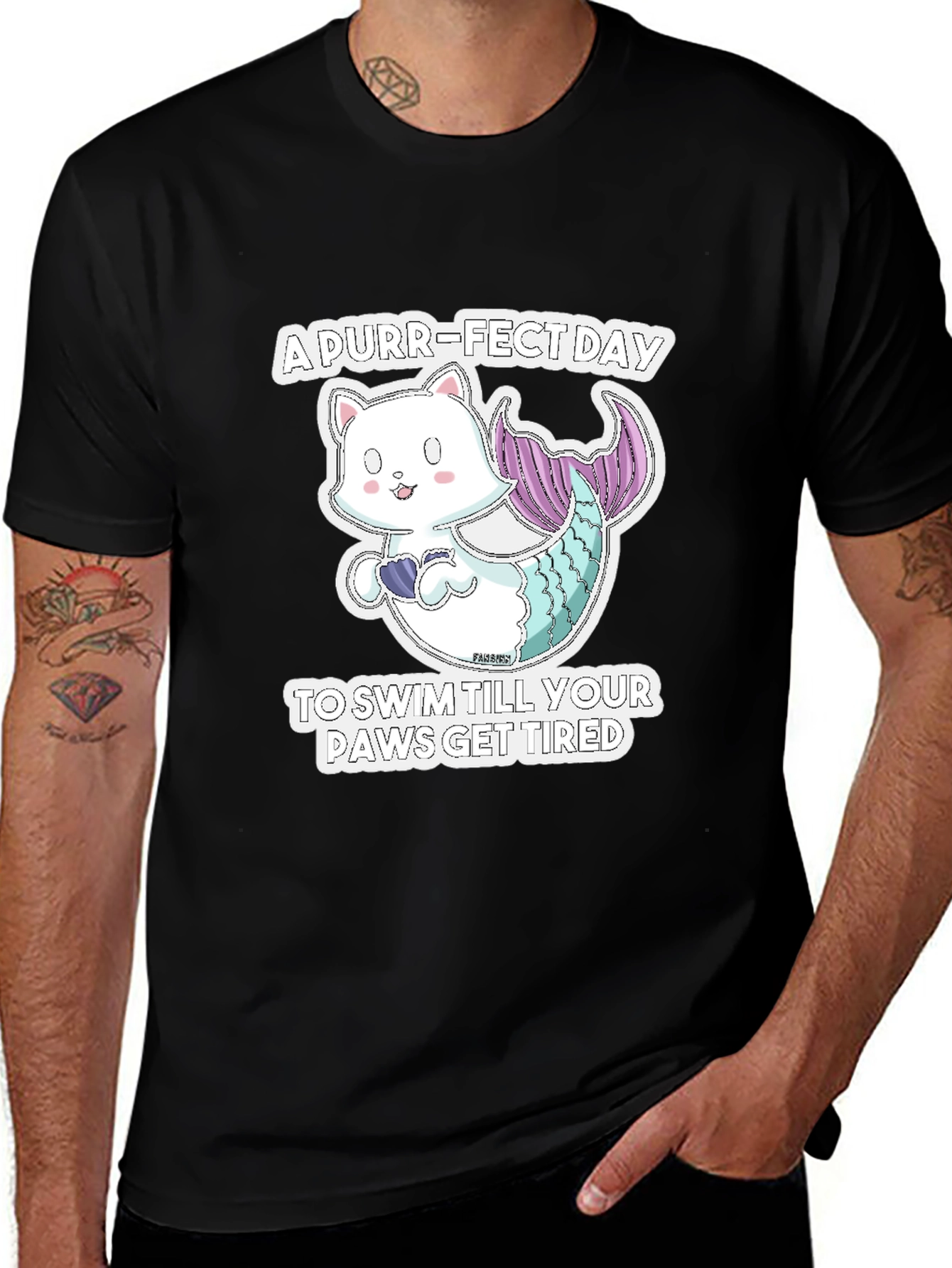 Purr-Fect Day Cat Mermaid Graphic Tee