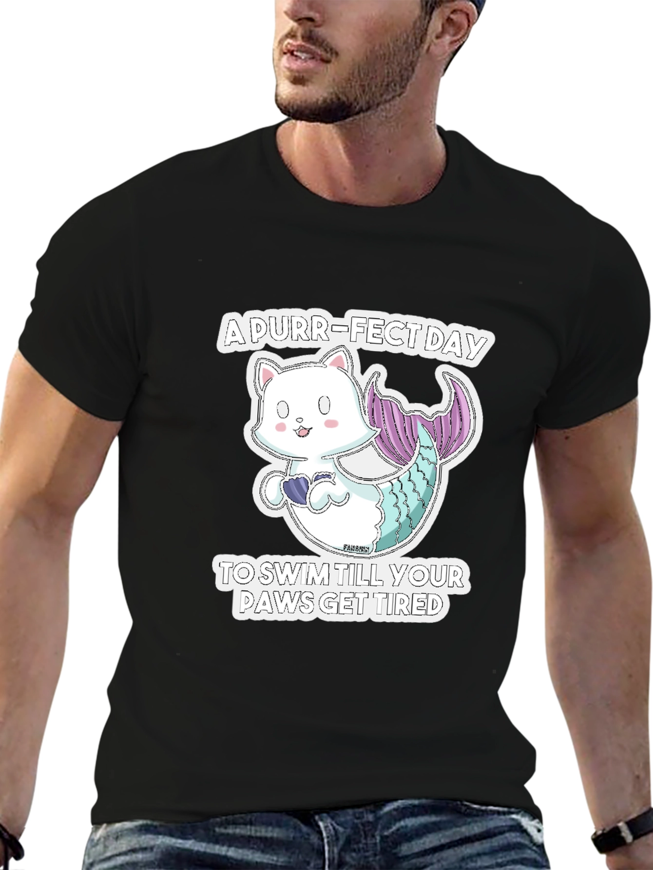Purr-Fect Day Cat Mermaid Graphic Tee