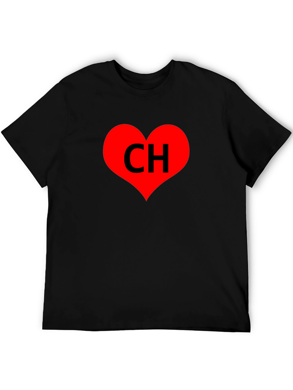 Black T-Shirt with Red Heart CH Graphic Print
