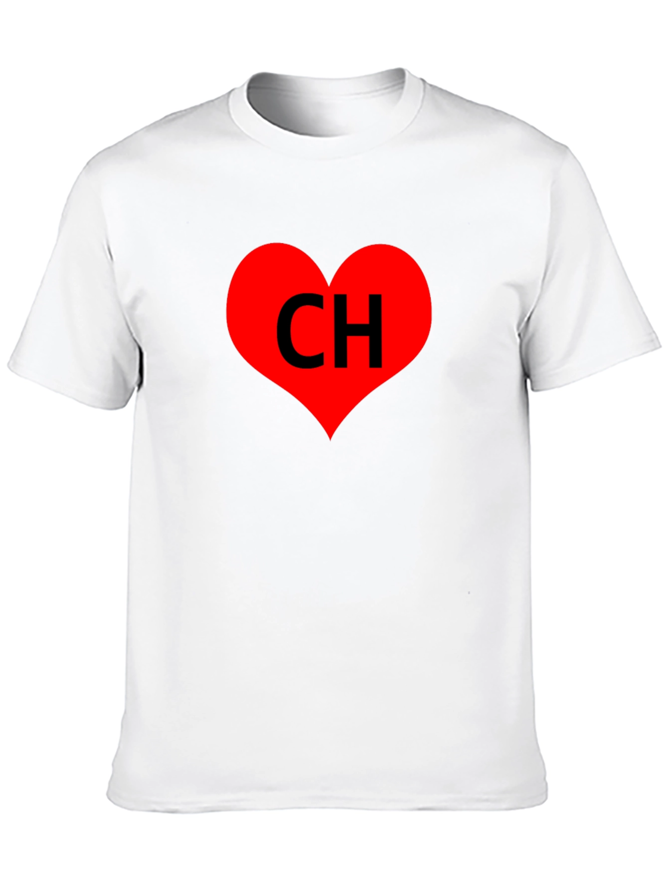 Black T-Shirt with Red Heart CH Graphic Print