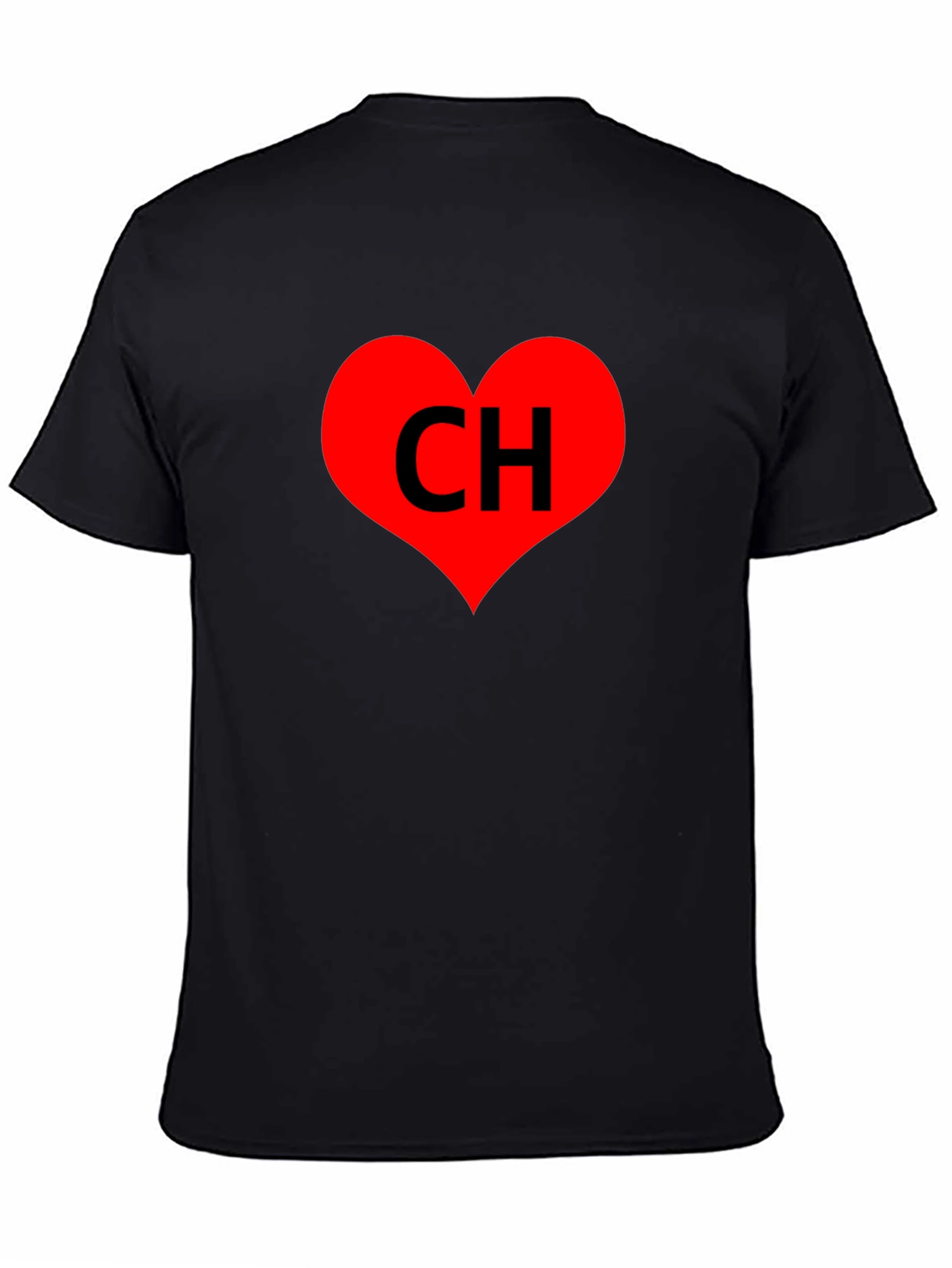 Black T-Shirt with Red Heart CH Graphic Print