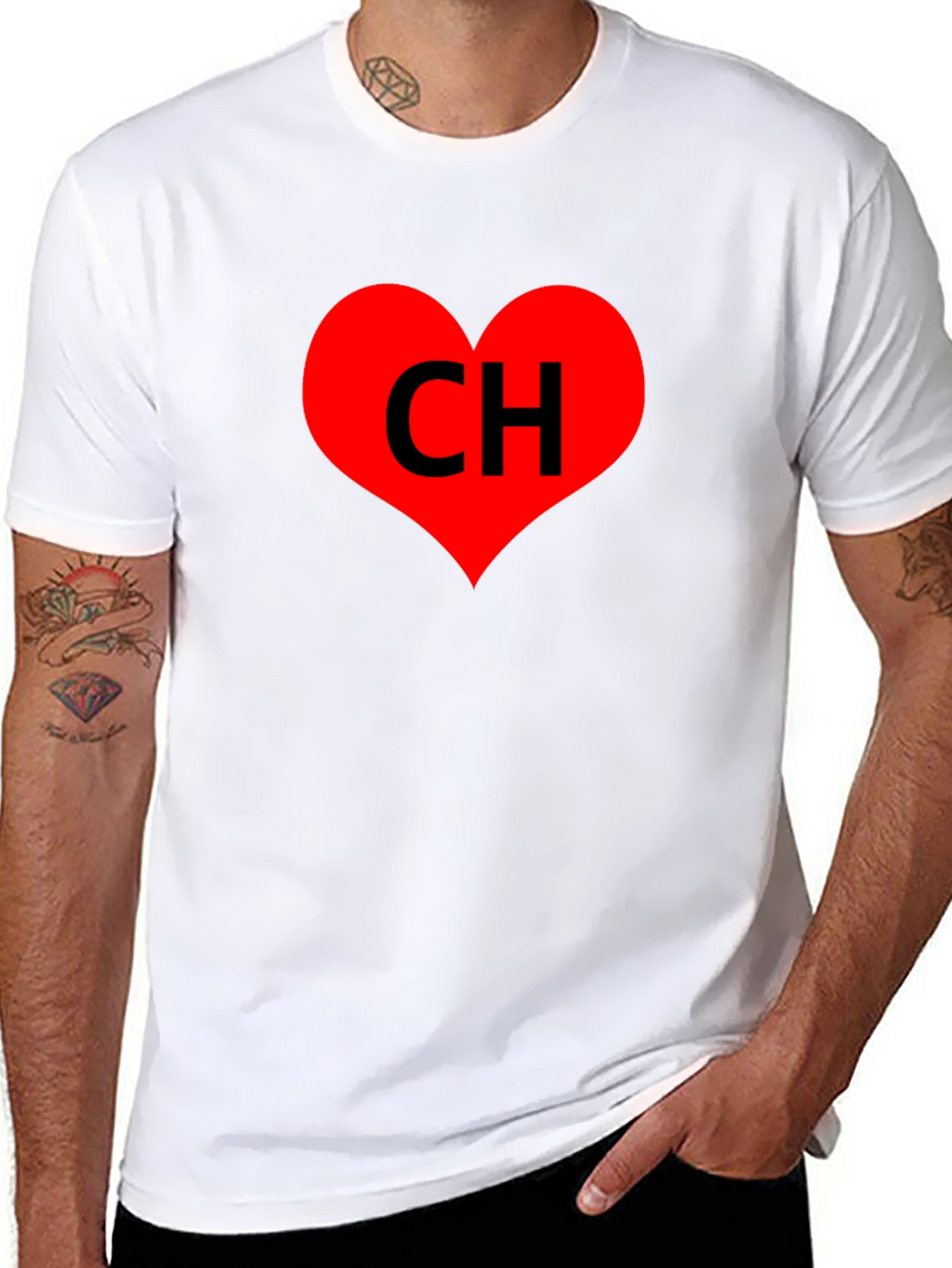 Black T-Shirt with Red Heart CH Graphic Print