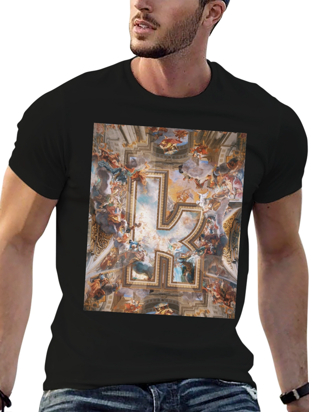 Renaissance Art R Initial Black T-Shirt