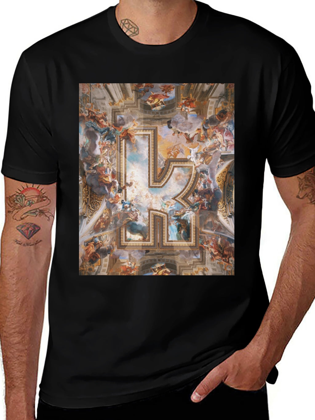 Renaissance Art R Initial Black T-Shirt