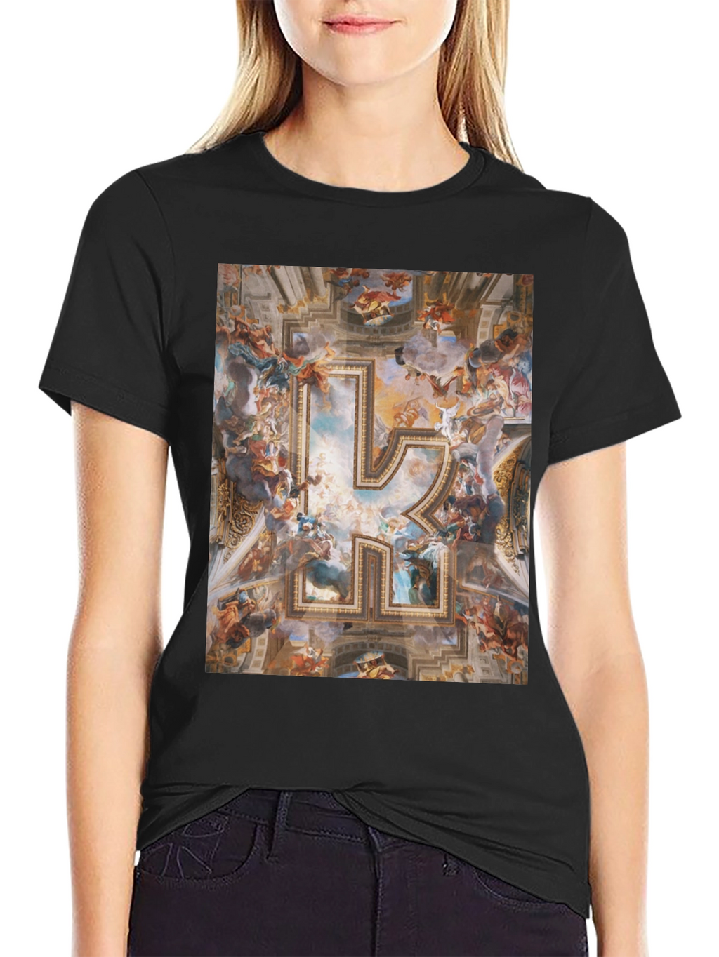 Renaissance Art R Initial Black T-Shirt