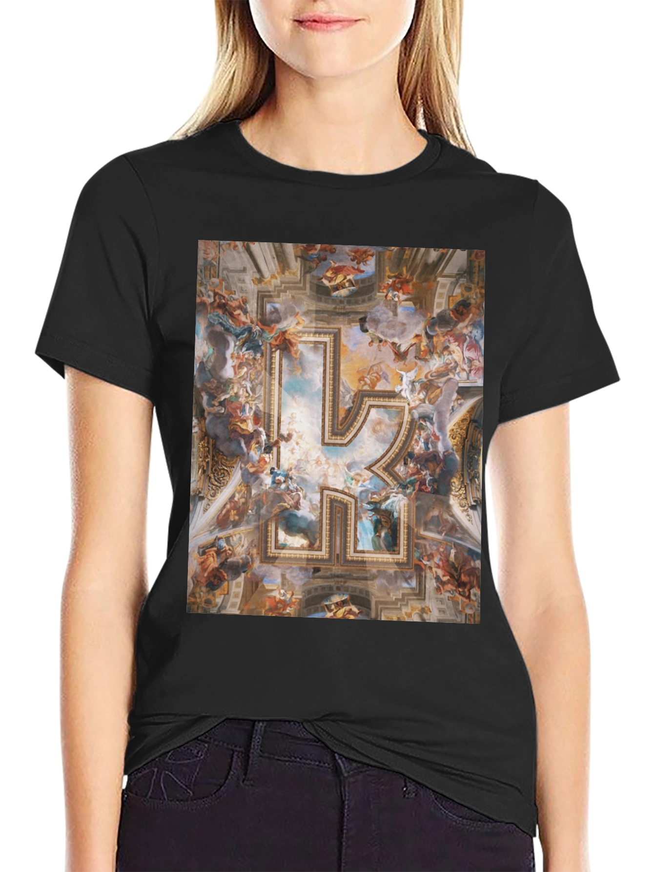 Renaissance Art R Initial Black T-Shirt