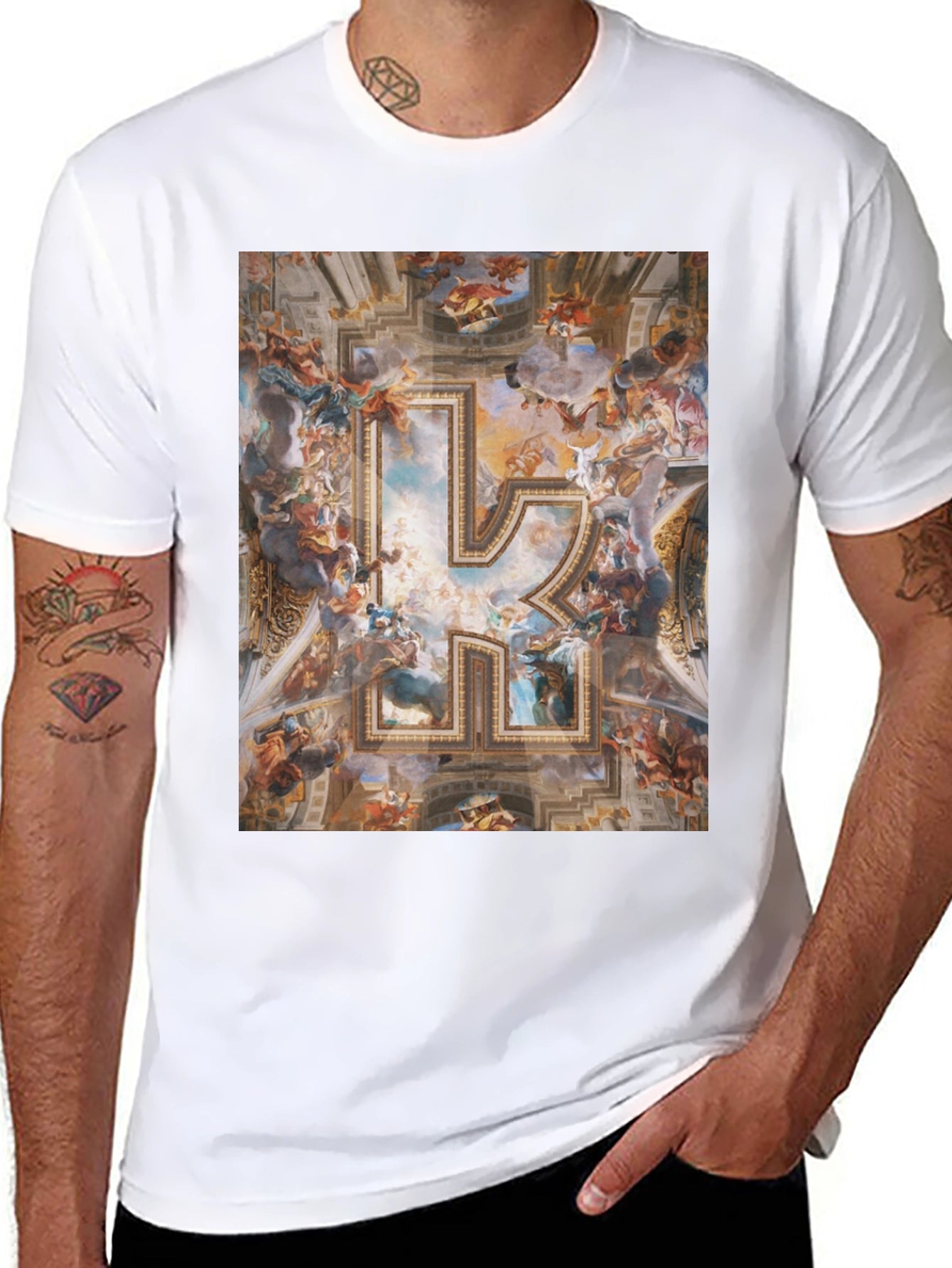 Renaissance Art R Initial Black T-Shirt