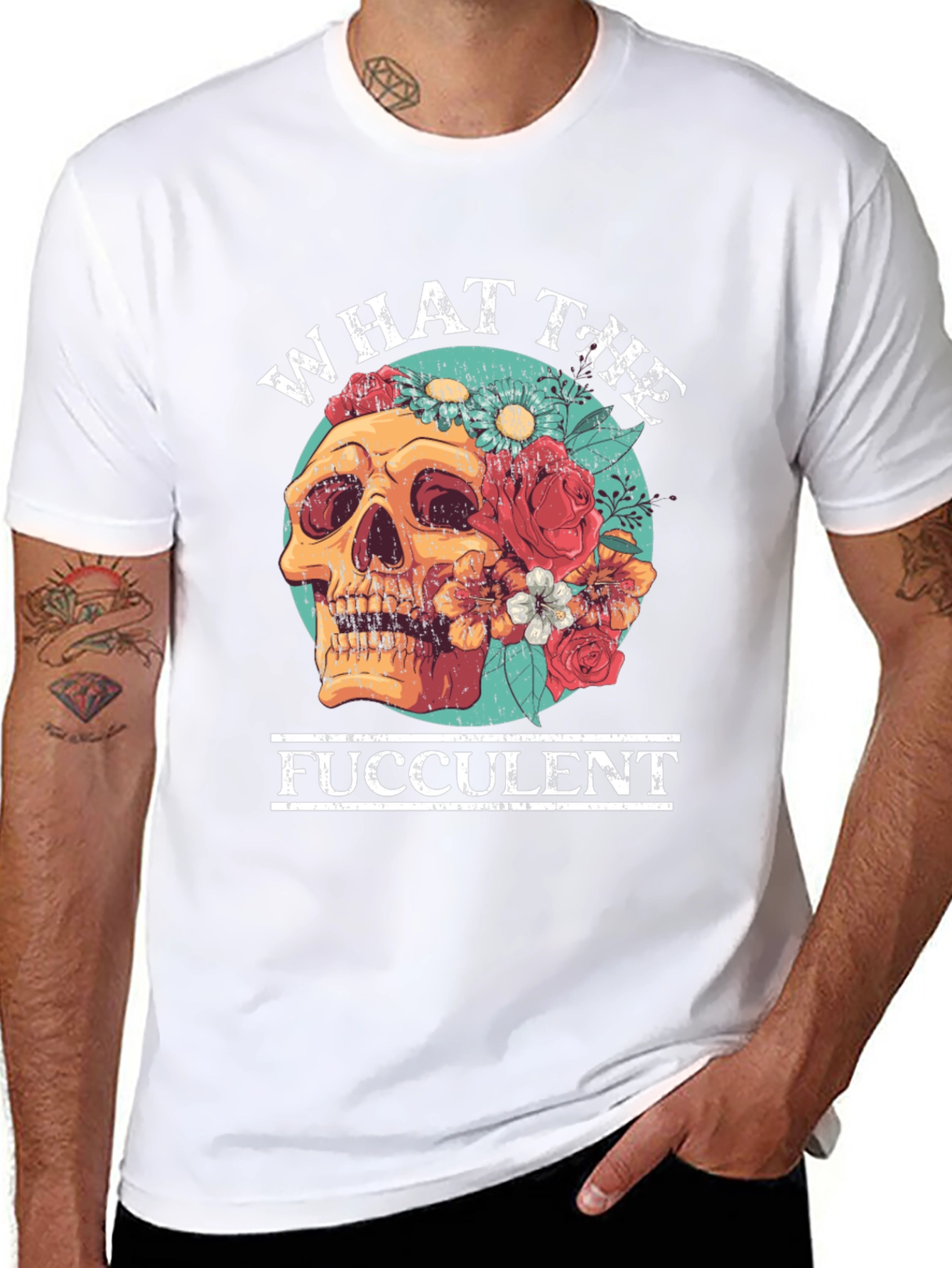 What the Fucculent Skull Floral T-Shirt
