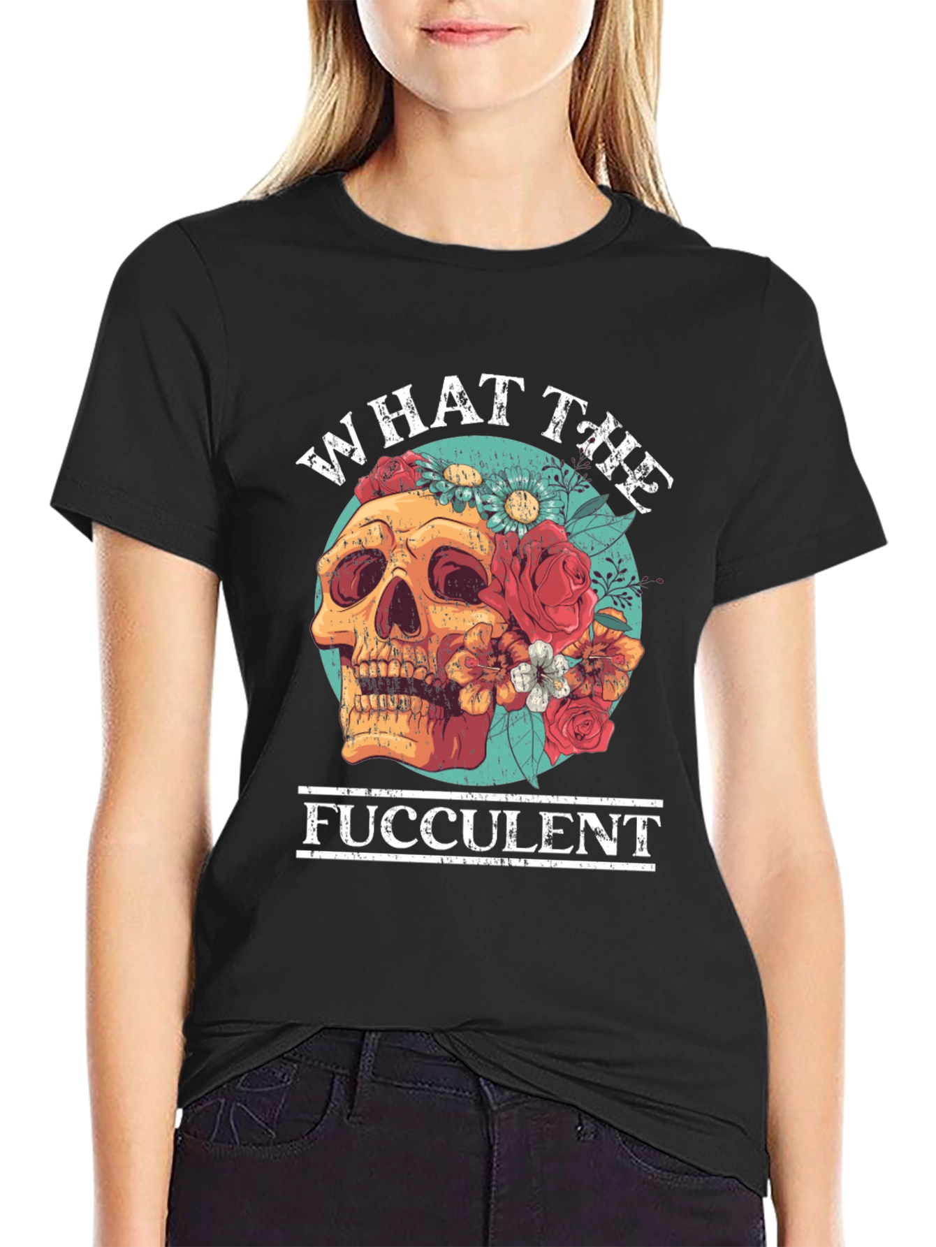 What the Fucculent Skull Floral T-Shirt