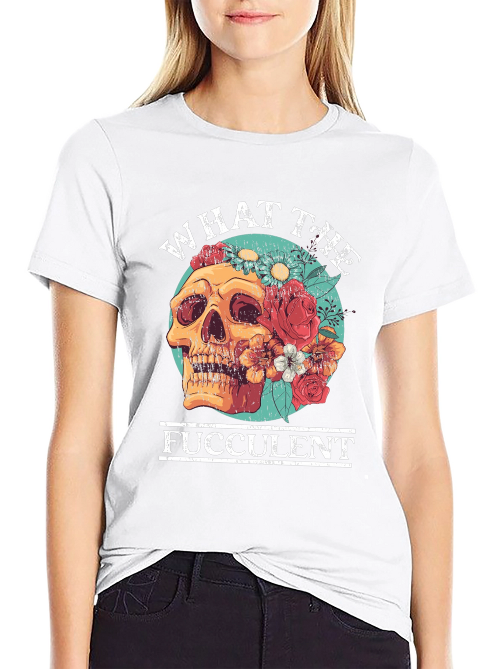 What the Fucculent Skull Floral T-Shirt