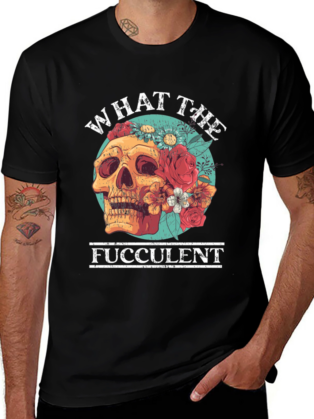 What the Fucculent Skull Floral T-Shirt
