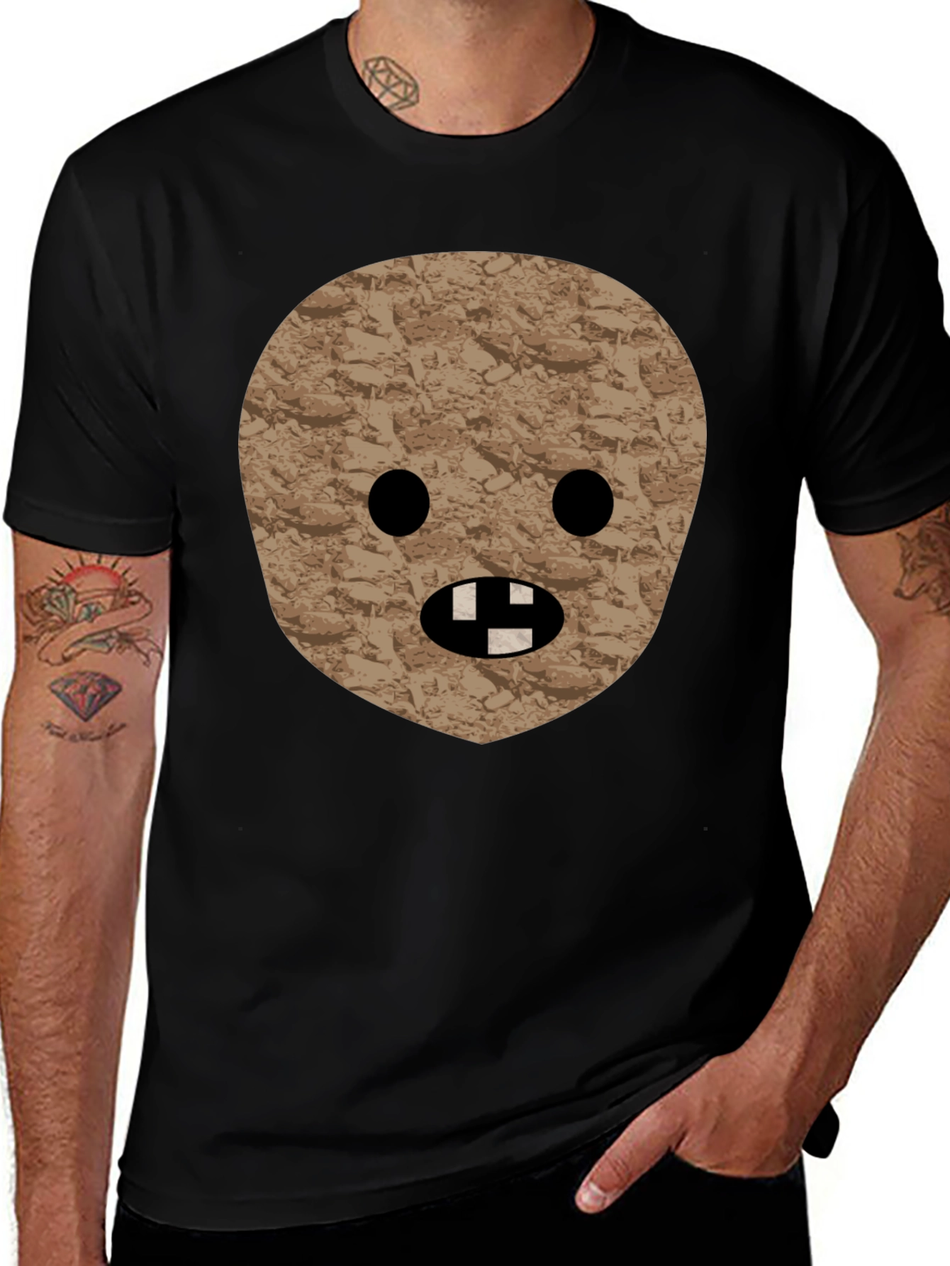Novelty Graphic Tee - Funny Stone Face T-Shirt