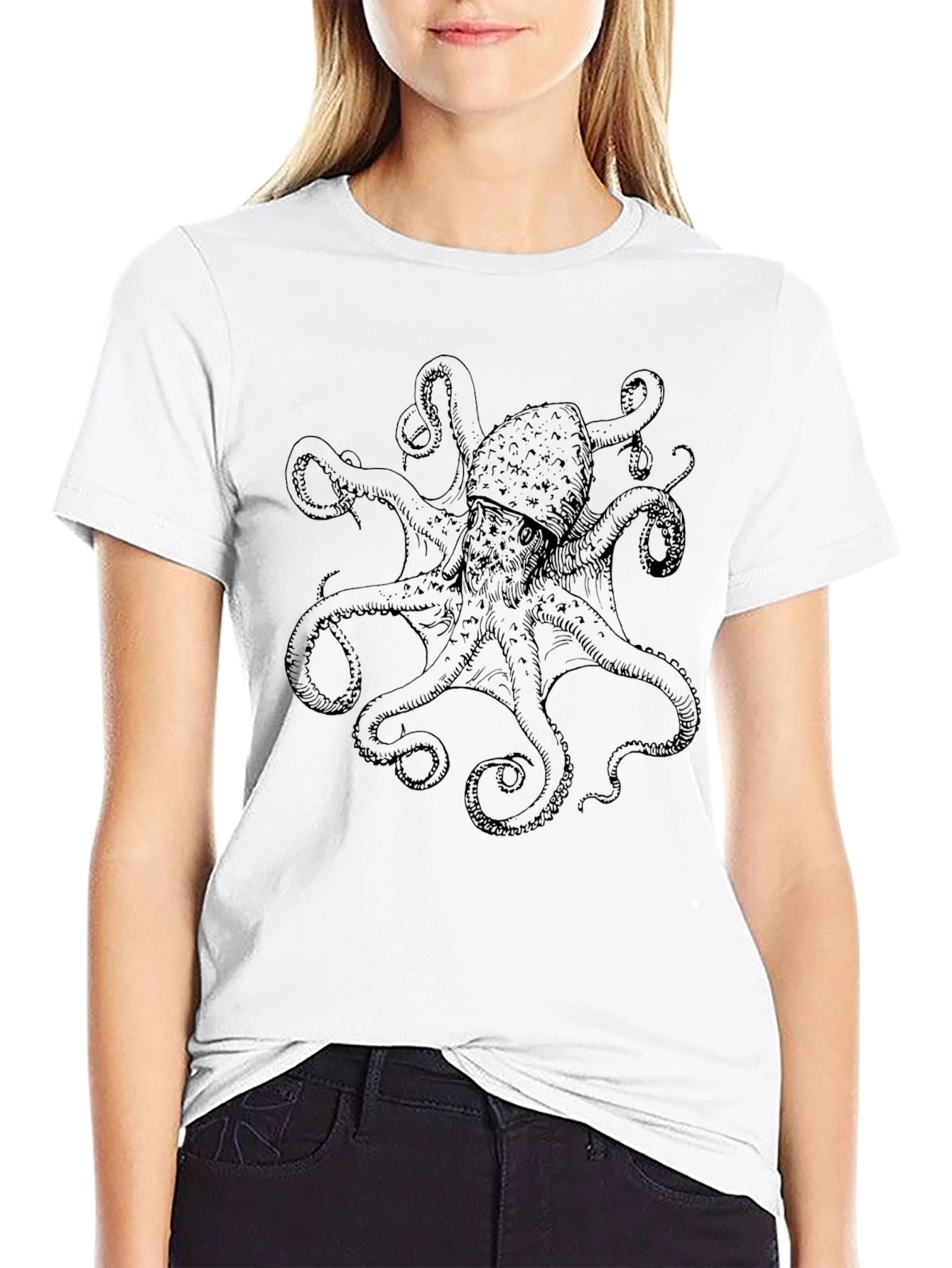 Octopus Graphic Print Black T-Shirt
