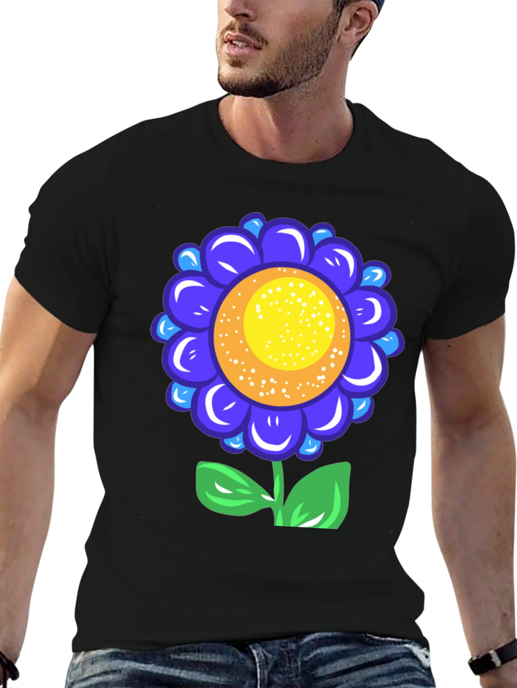 Blue Flower Graphic Tee - Funky Floral T-Shirt