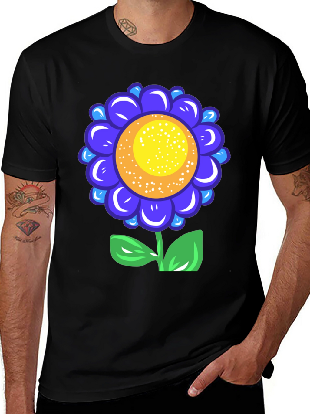 Blue Flower Graphic Tee - Funky Floral T-Shirt