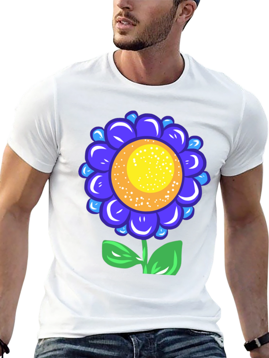 Blue Flower Graphic Tee - Funky Floral T-Shirt