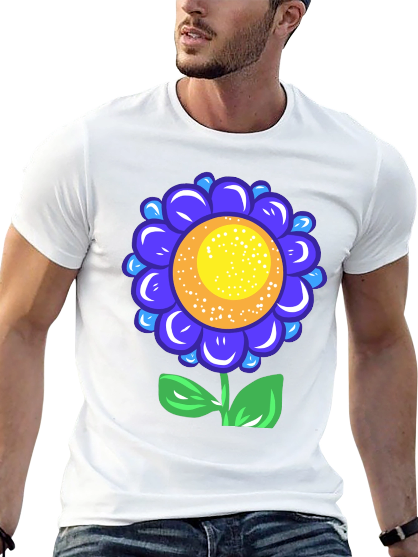 Blue Flower Graphic Tee - Funky Floral T-Shirt