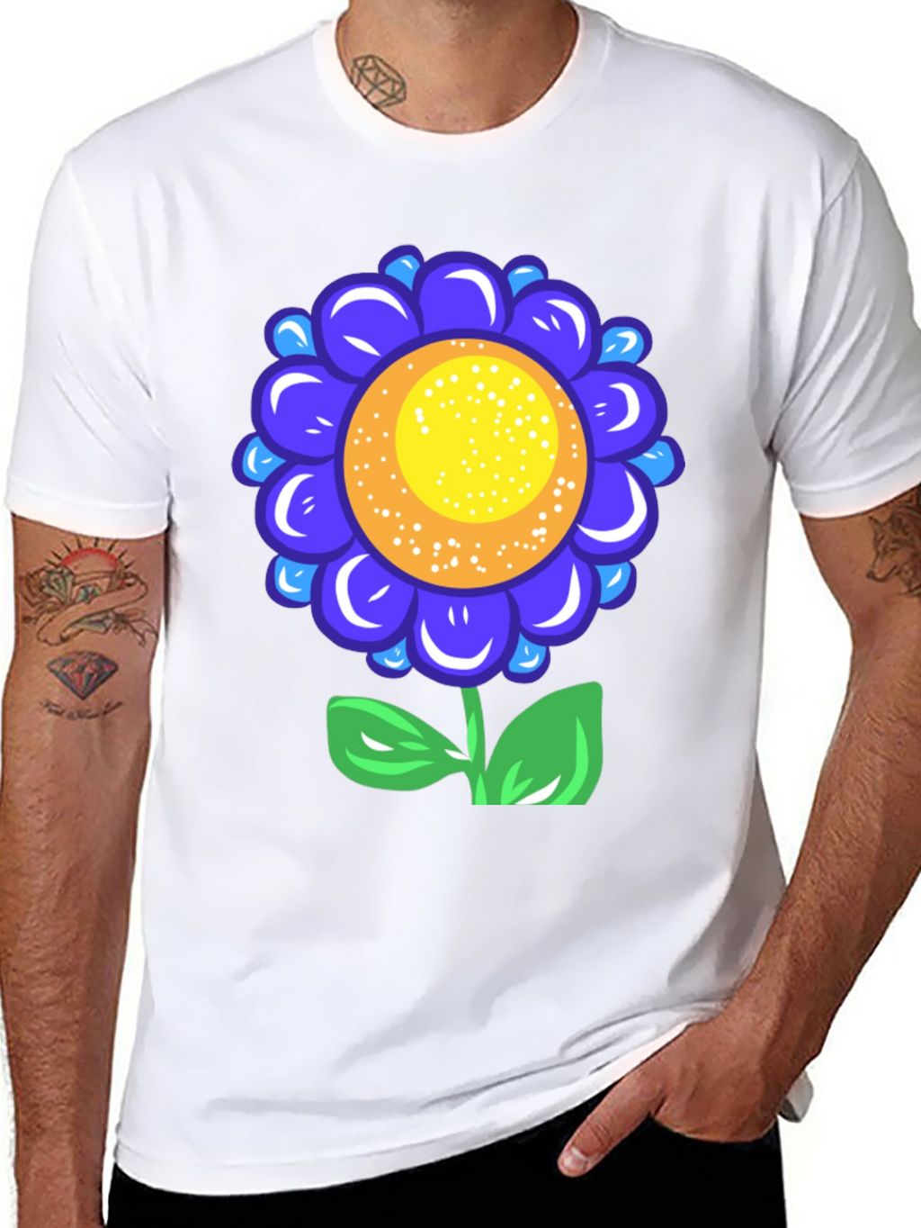 Blue Flower Graphic Tee - Funky Floral T-Shirt
