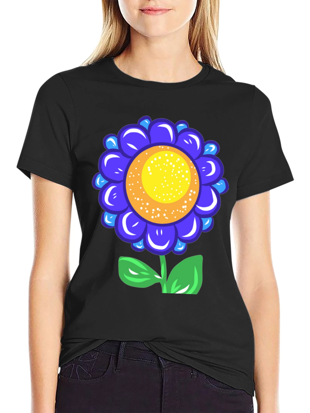 Blue Flower Graphic Tee - Funky Floral T-Shirt