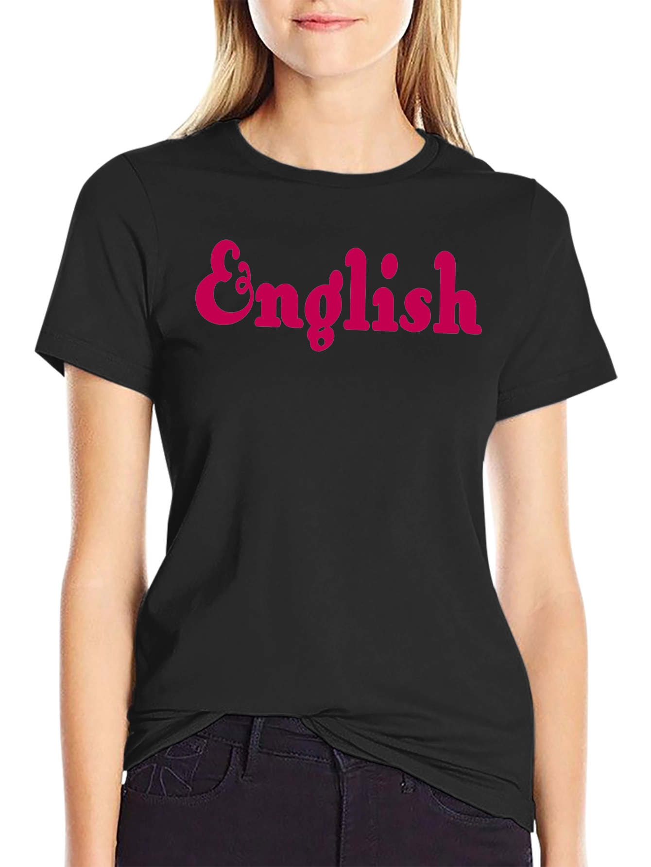 English Text Black T-Shirt