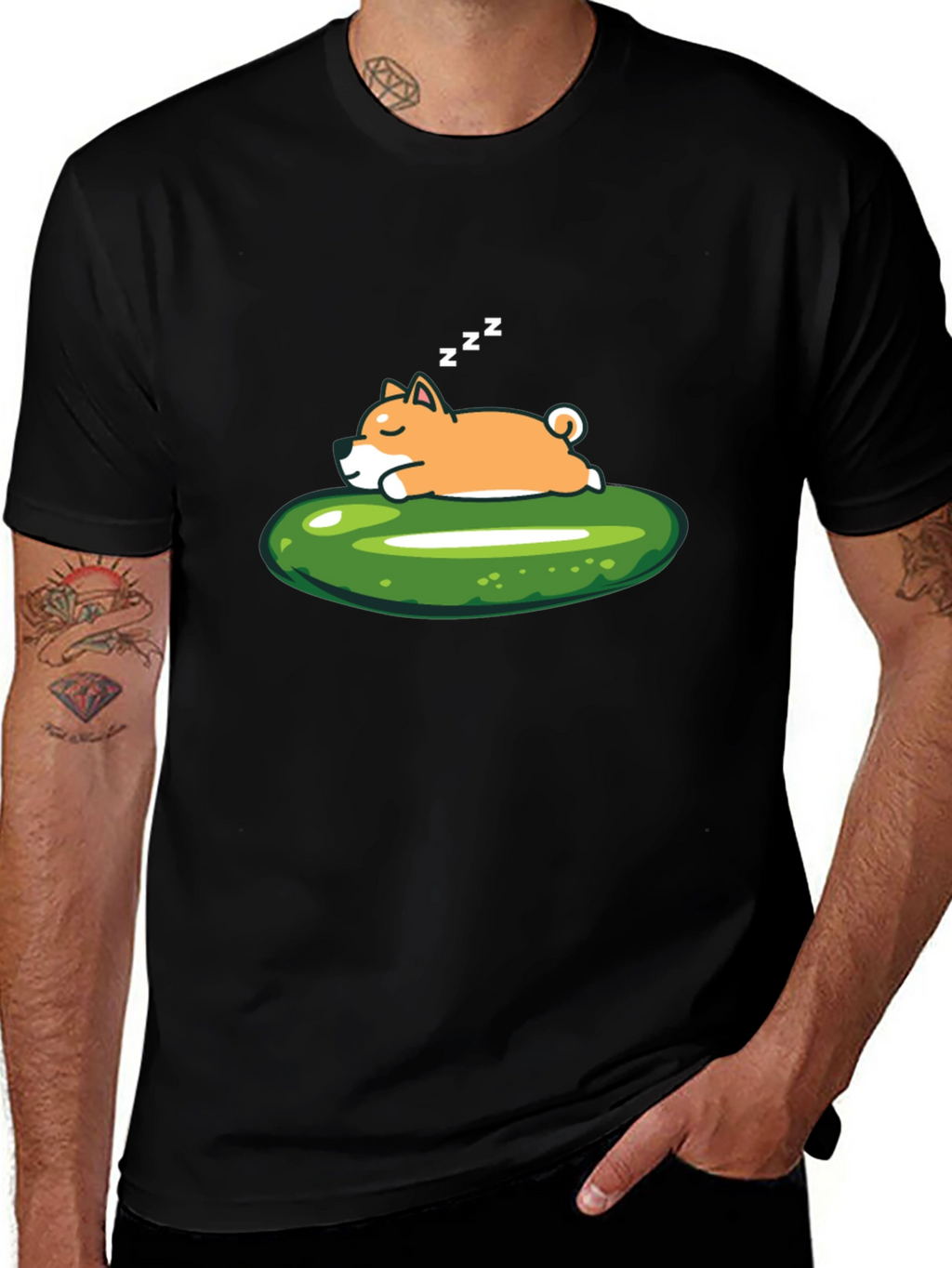 Sleeping Shiba Inu on Pickle T-Shirt