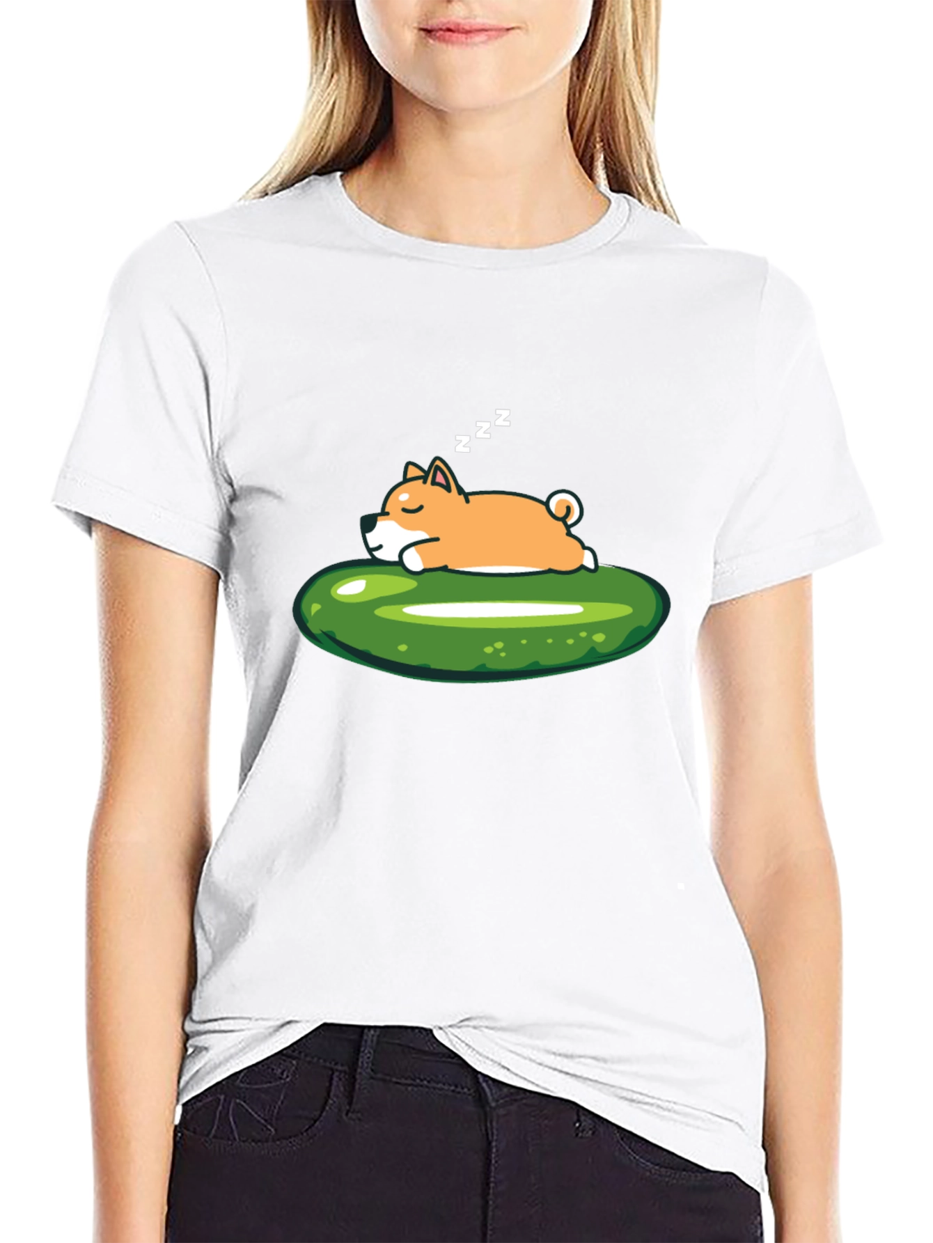 Sleeping Shiba Inu on Pickle T-Shirt