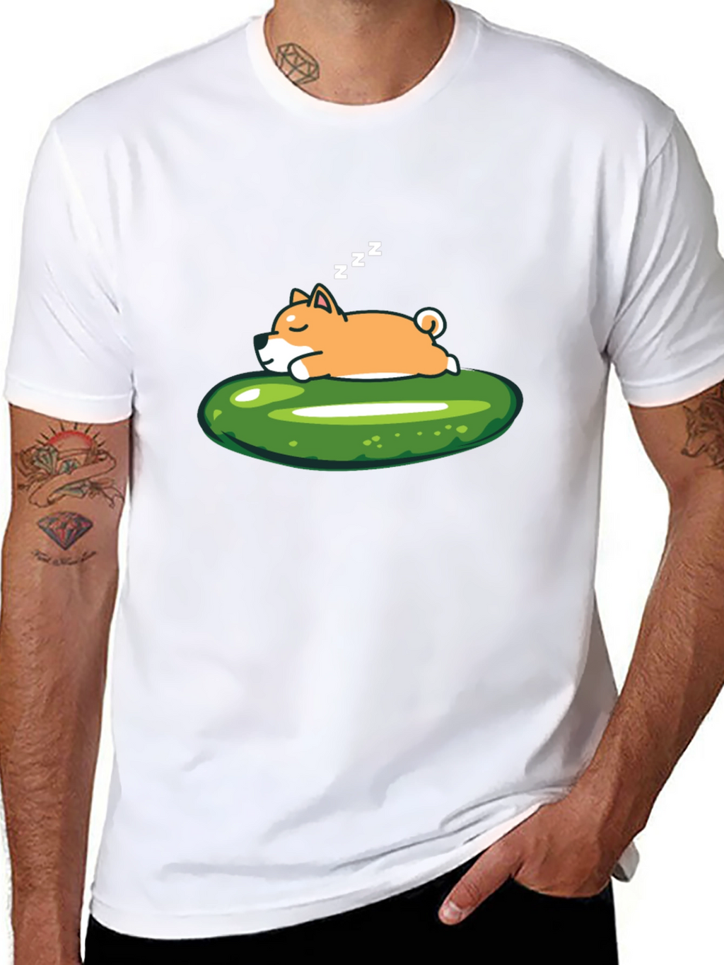 Sleeping Shiba Inu on Pickle T-Shirt