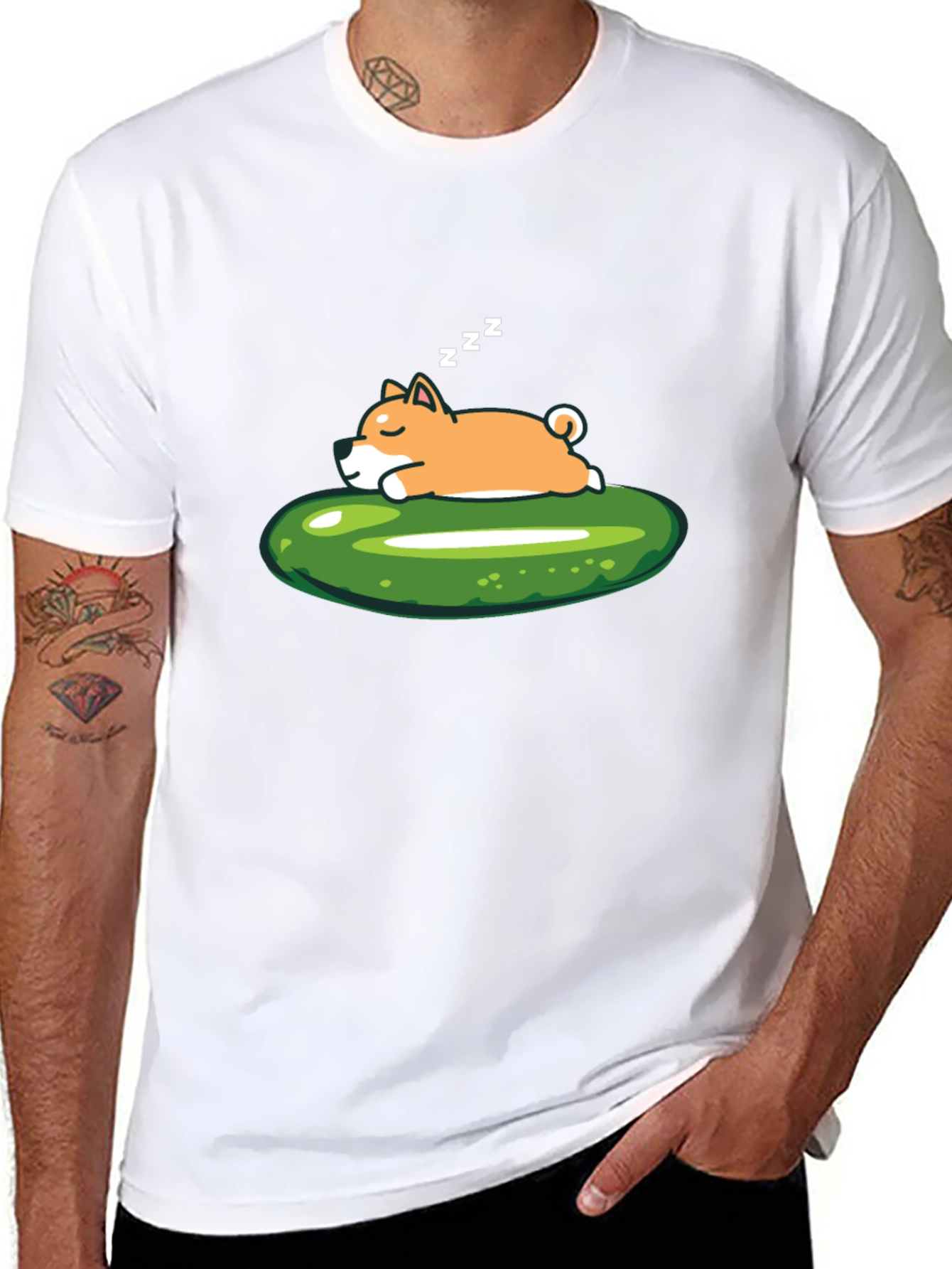 Sleeping Shiba Inu on Pickle T-Shirt