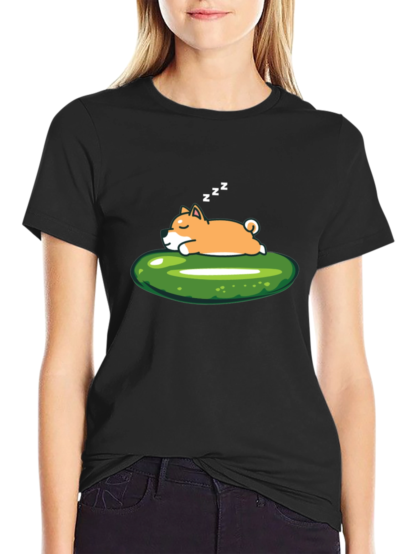 Sleeping Shiba Inu on Pickle T-Shirt