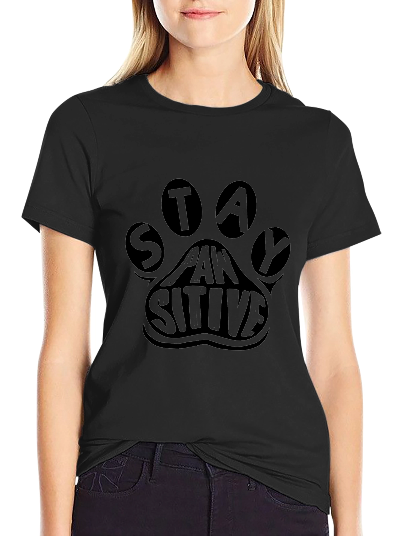 Stay Pawsitive Graphic T-Shirt - Black
