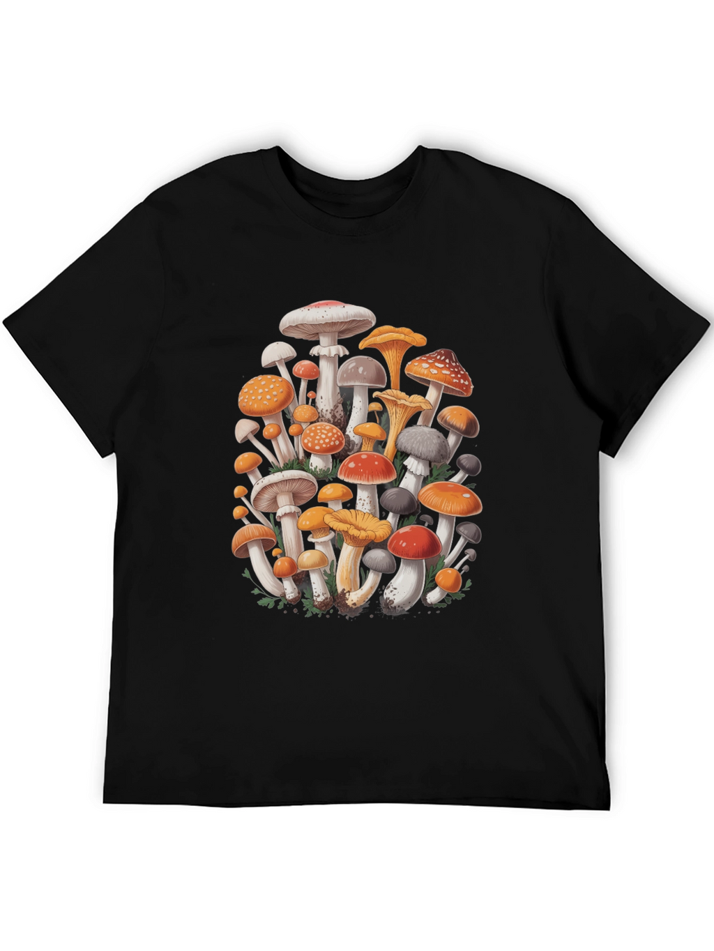 Mushroom Print Graphic Tee - Black Cotton Blend
