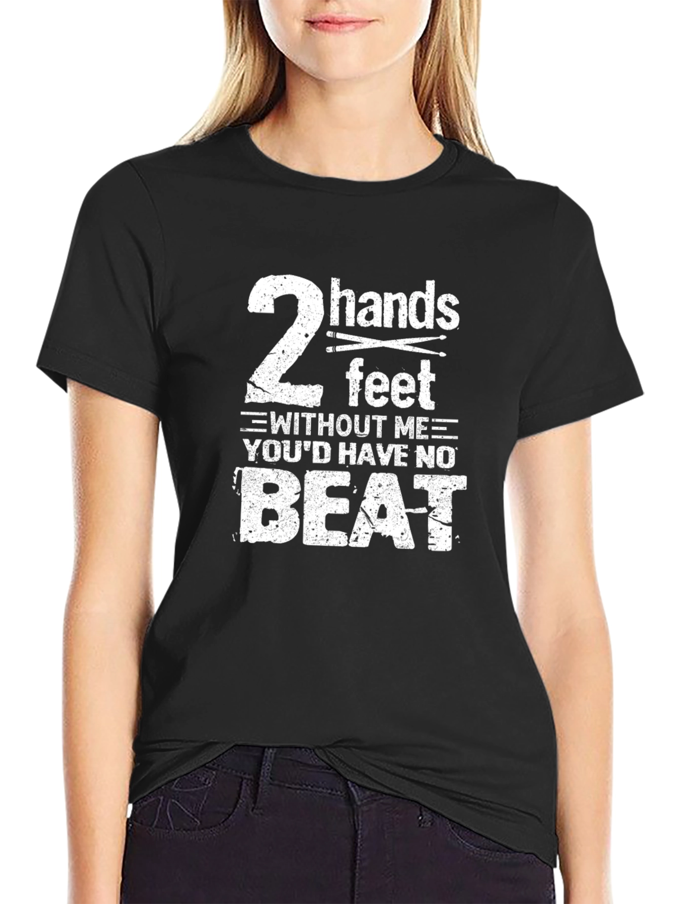 Drummer T-Shirt: 2 Hands 2 Feet No Beat Funny Tee