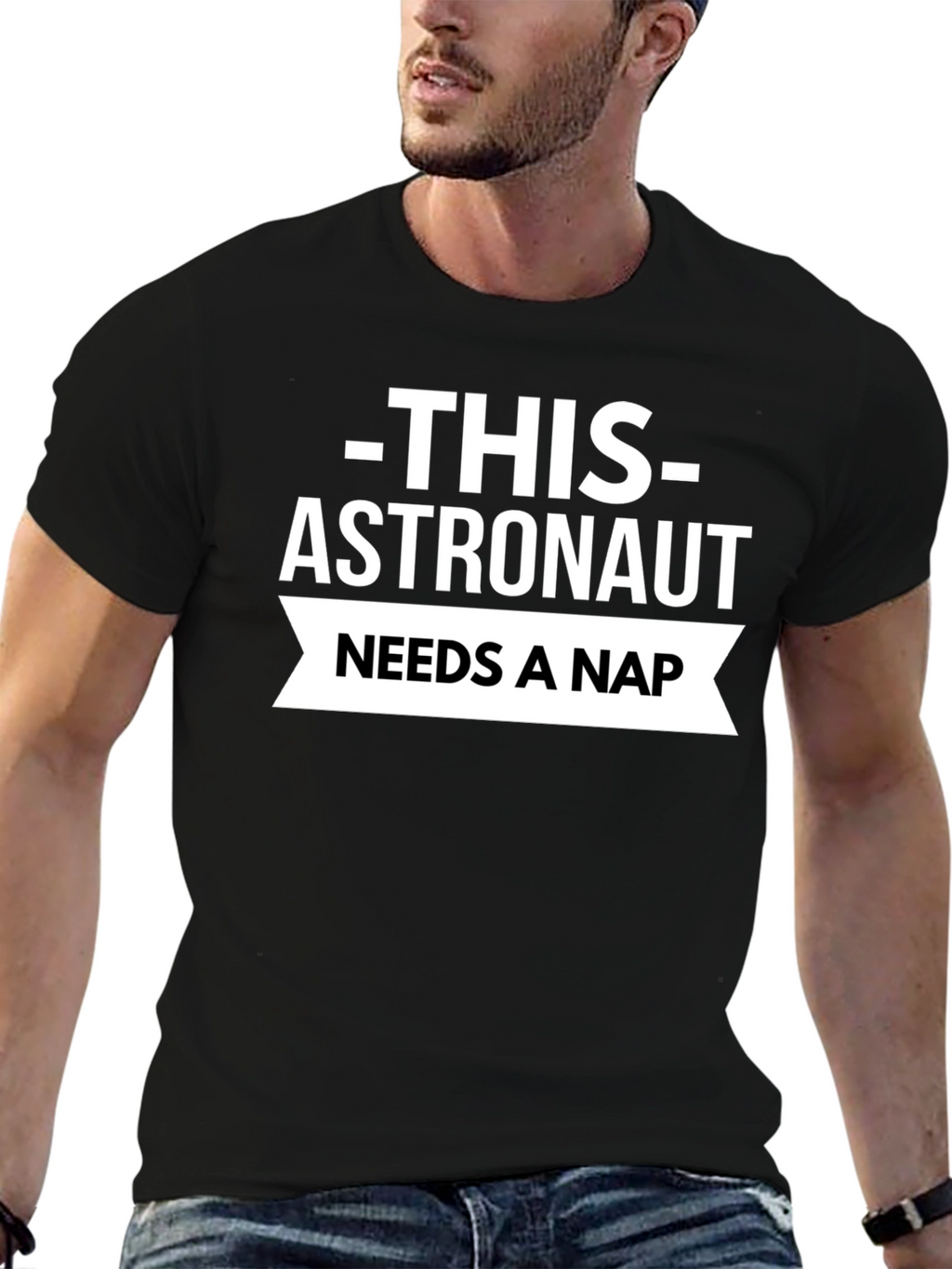 Astronaut Needs A Nap Black T-Shirt