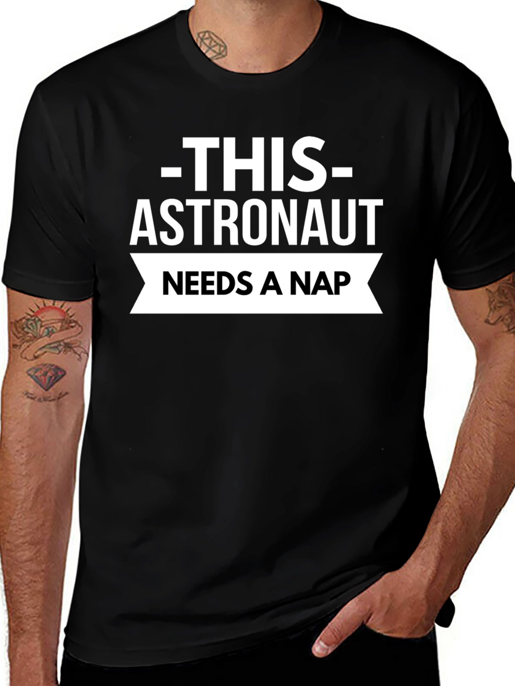 Astronaut Needs A Nap Black T-Shirt