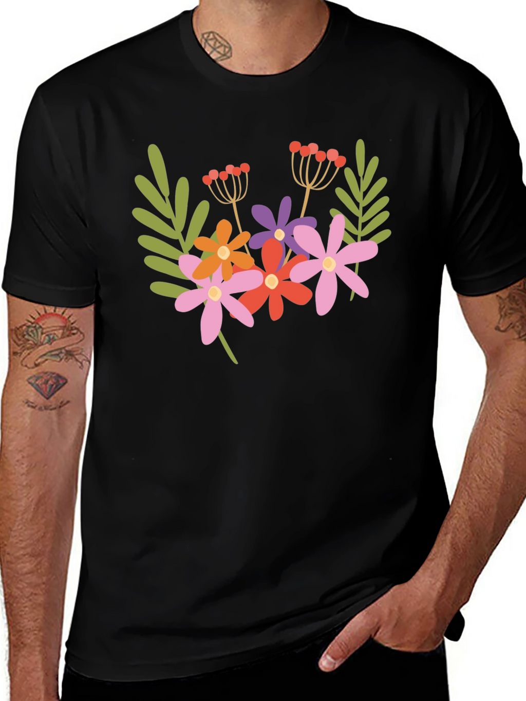 Floral Graphic Black T-Shirt Trendy Casual Tee