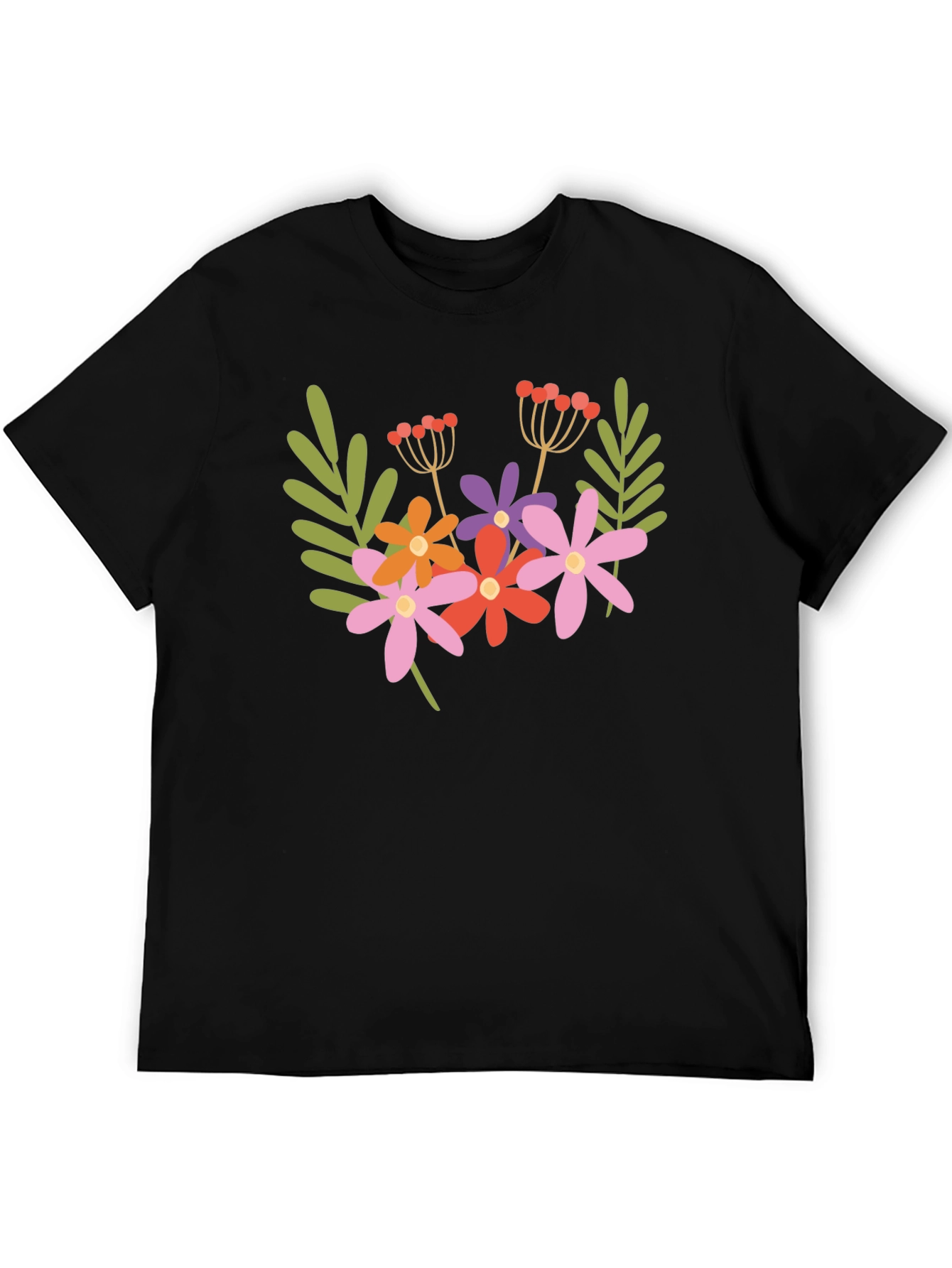 Floral Graphic Black T-Shirt Trendy Casual Tee