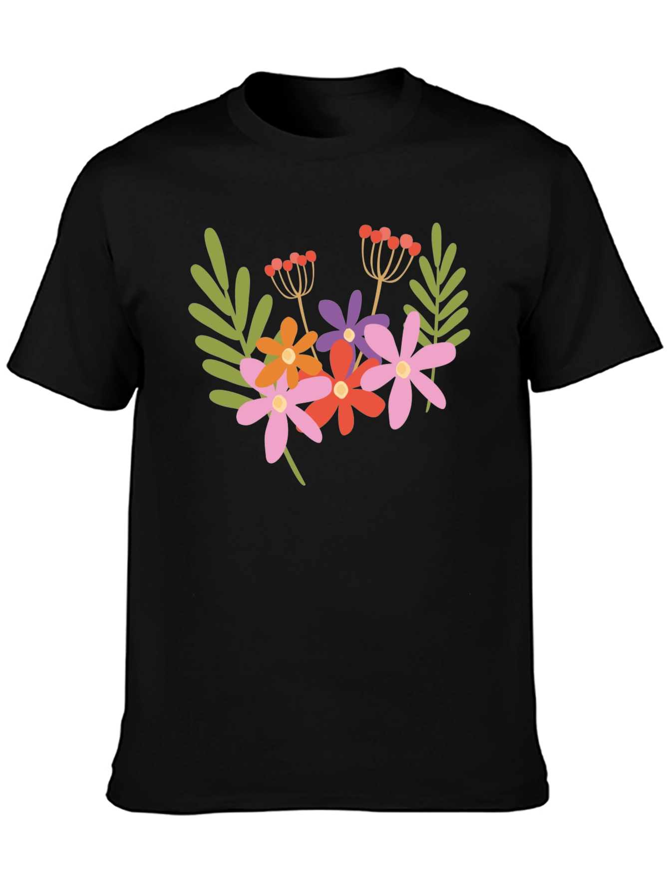 Floral Graphic Black T-Shirt Trendy Casual Tee