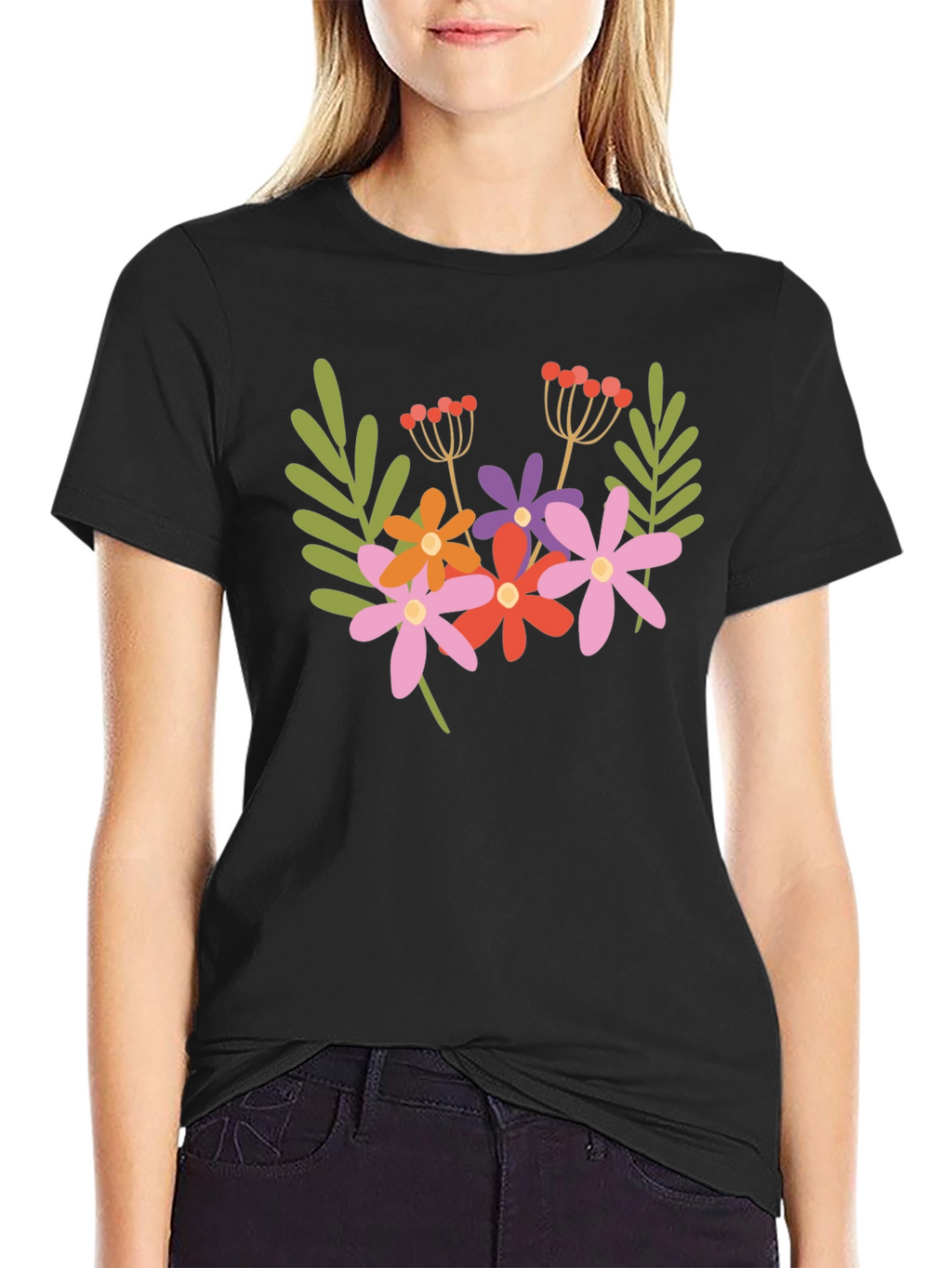 Floral Graphic Black T-Shirt Trendy Casual Tee