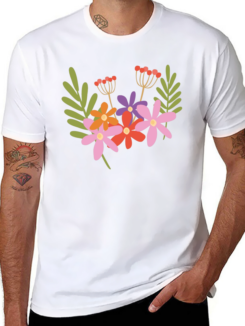 Floral Graphic Black T-Shirt Trendy Casual Tee