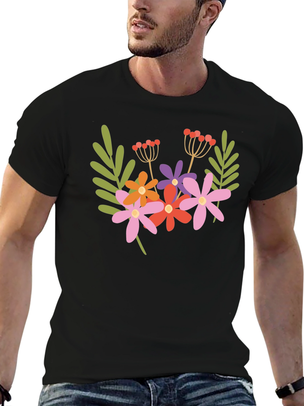 Floral Graphic Black T-Shirt Trendy Casual Tee