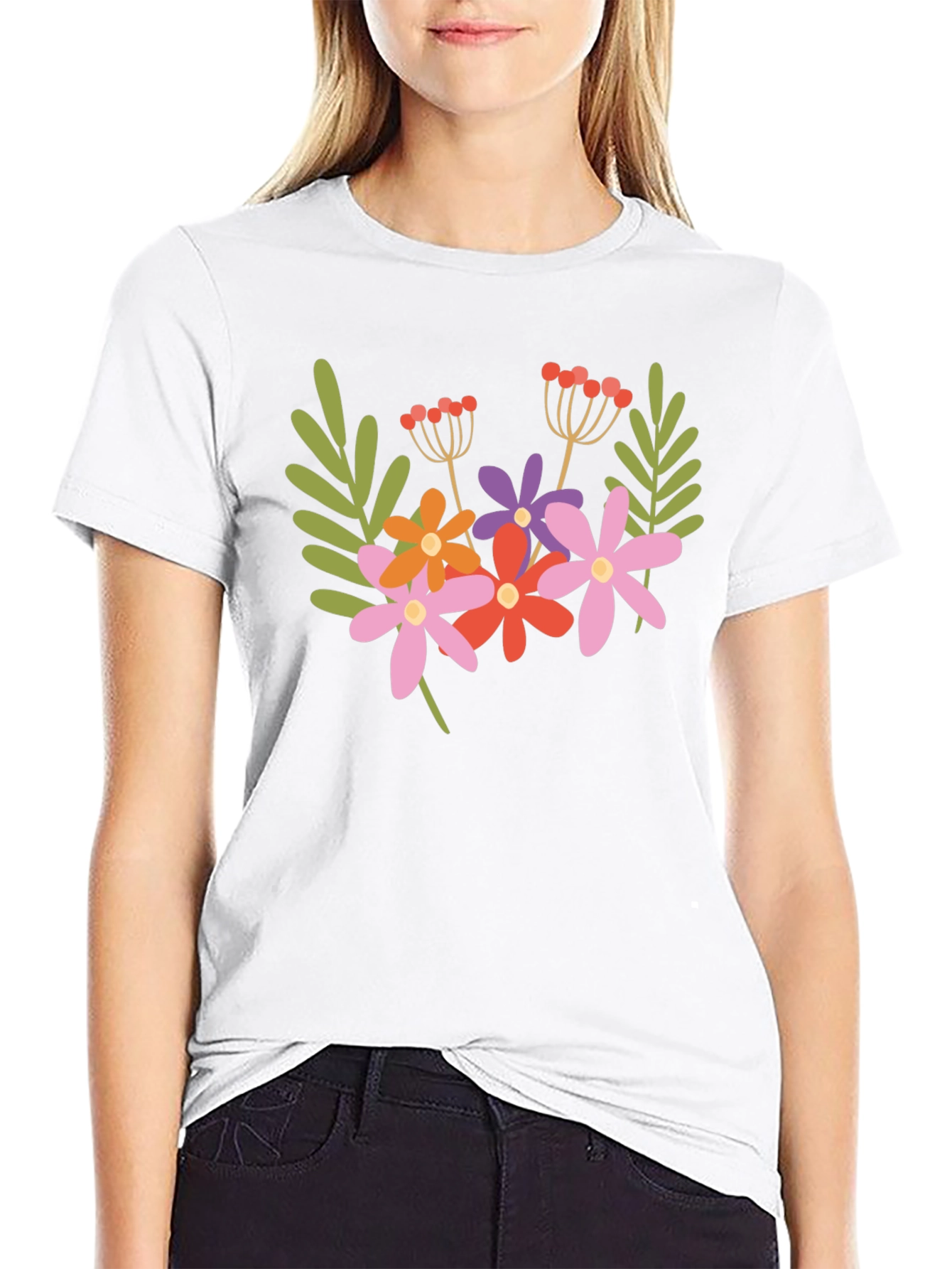 Floral Graphic Black T-Shirt Trendy Casual Tee