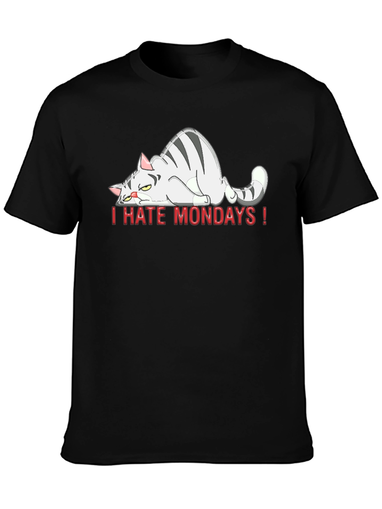 I Hate Mondays Cat Graphic Tee - Black Unisex T-Shirt