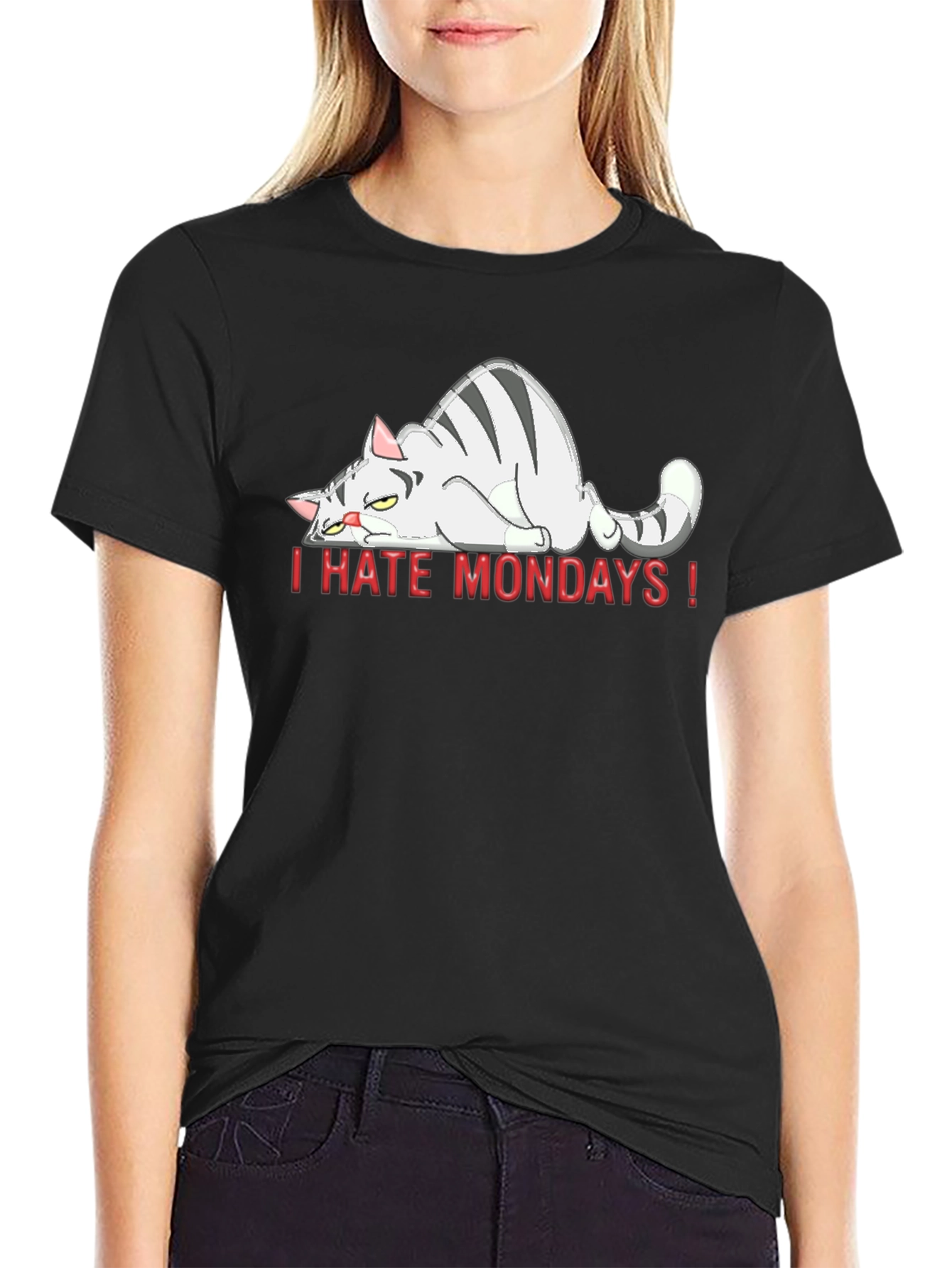 I Hate Mondays Cat Graphic Tee - Black Unisex T-Shirt