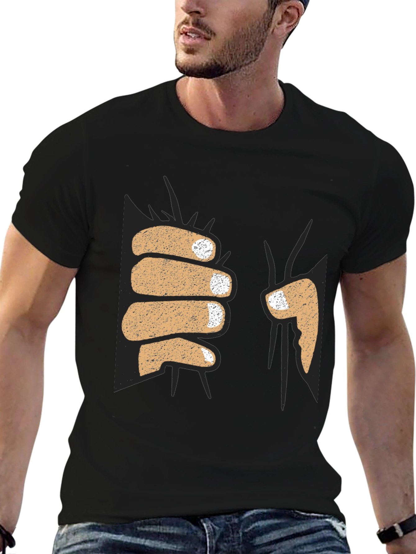 Funny Fist Bump Graphic Tee - Black Cotton T-Shirt