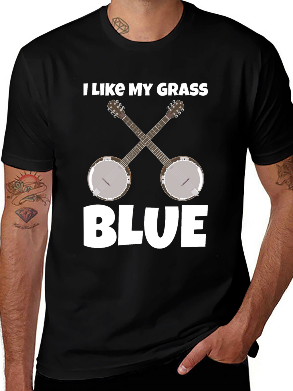 I Like My Grass Blue Banjo Music T-Shirt