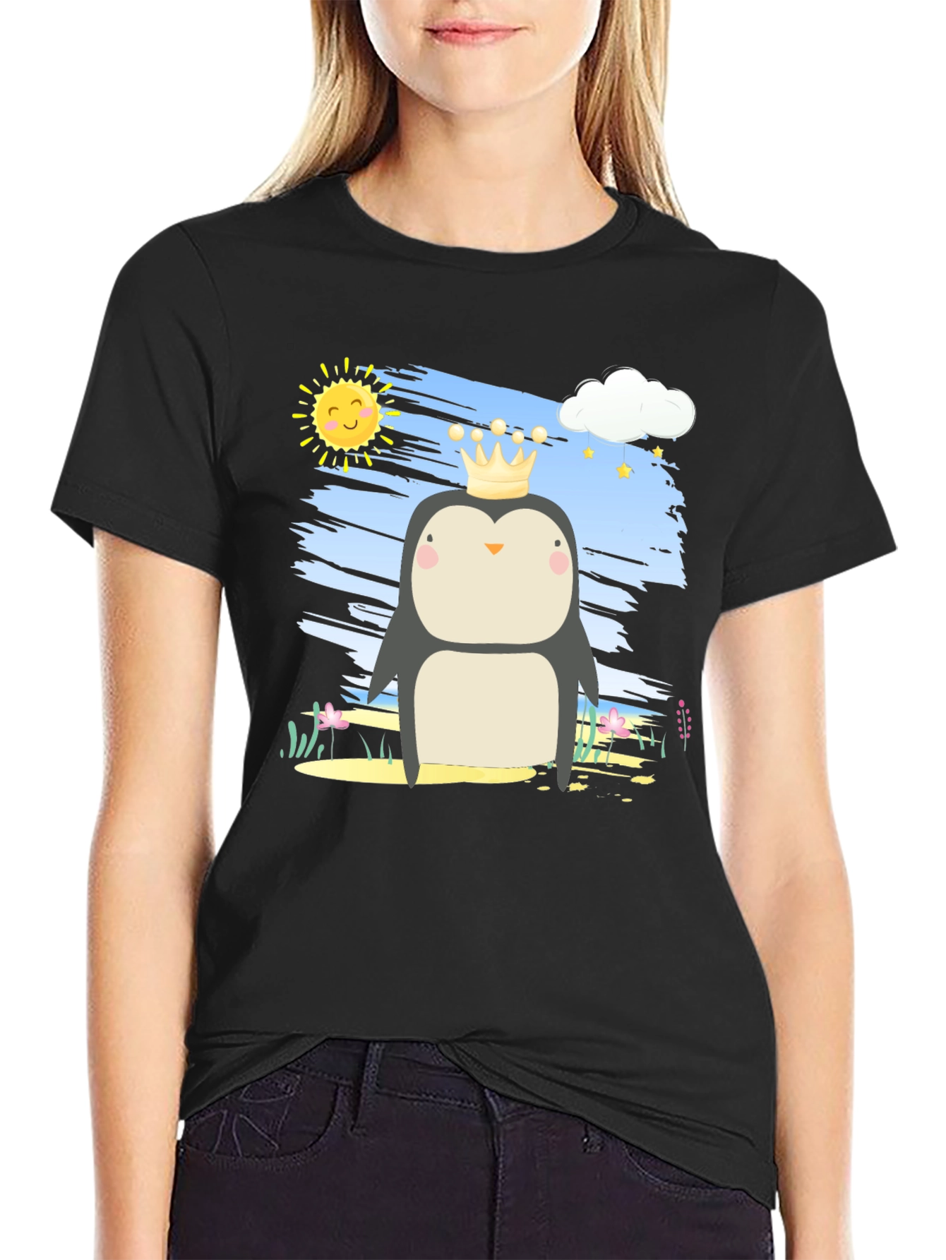 Penguin Prince T-Shirt - Cartoon Graphic Tee