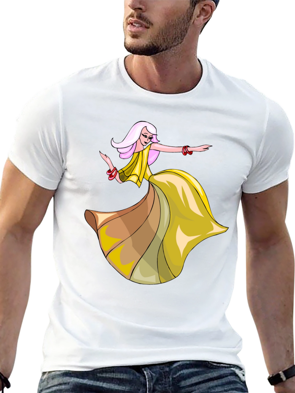 Stylish Black T-Shirt with Dancing Woman Graphic