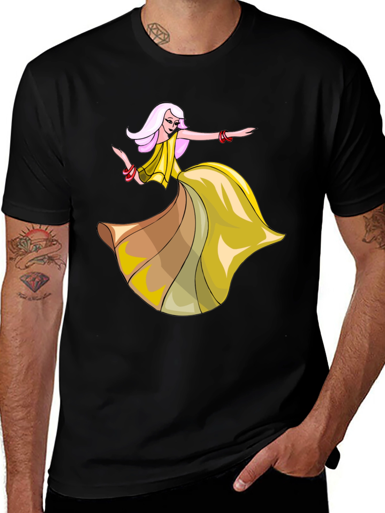 Stylish Black T-Shirt with Dancing Woman Graphic