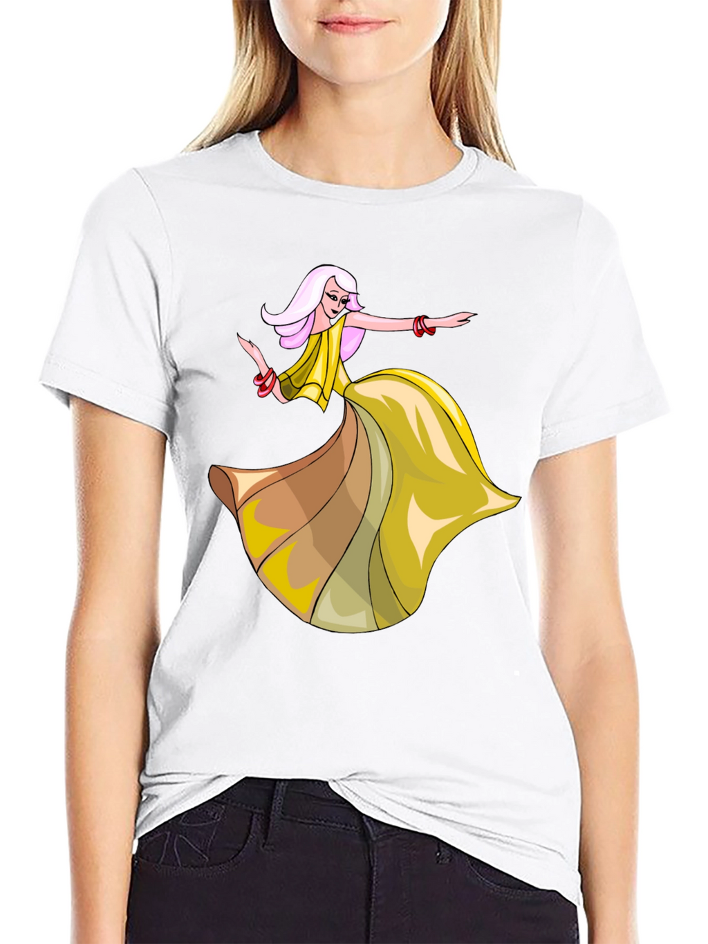 Stylish Black T-Shirt with Dancing Woman Graphic