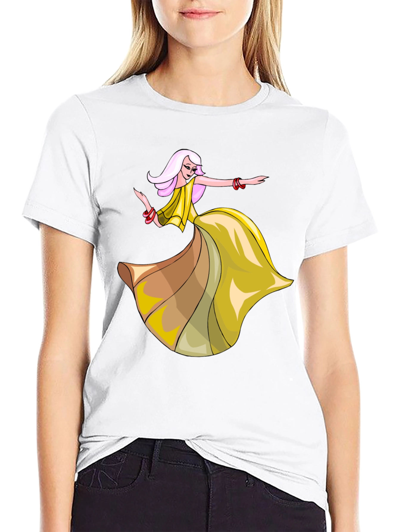 Stylish Black T-Shirt with Dancing Woman Graphic